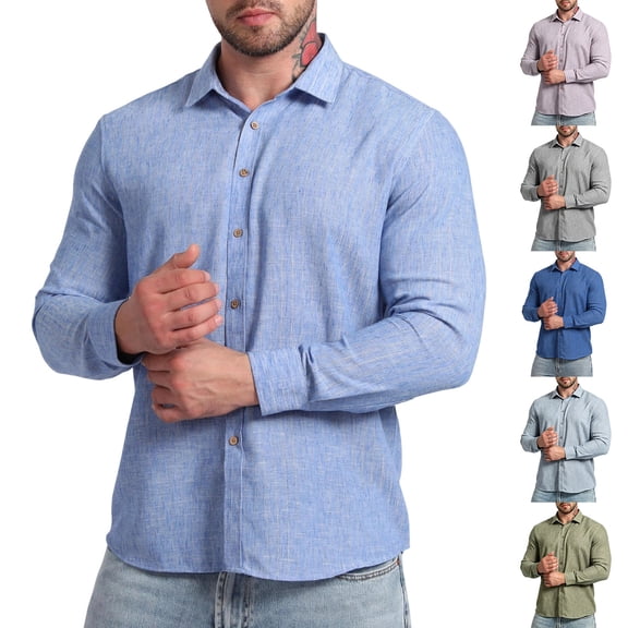 LODIENY Men's Stretch Wrinkle Free Dress Shirt Long Sleeve Collared Button Down Shirts Regular Fit Wedding Work Blouses Blue XS