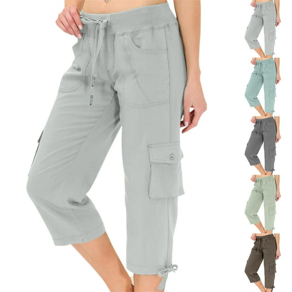 FRSASU Women's Sport Capris Pants Loose Fit Casual Hiking Pants Lightweight Quick Dry Travel Pants for Women with Pocket Sky Blue XL(XL)