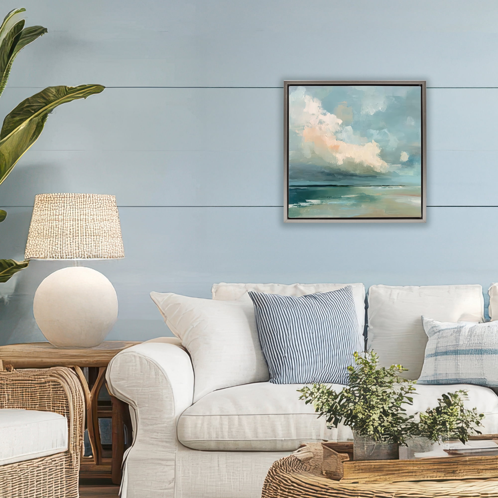 Stupell Industries Stormy Beach with Overhead Clouds Gray Framed Floater Canvas Wall Art, design by Kim Curinga