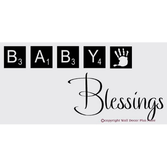 Nursery Décor Baby Blessings with Scrabble Tiles Wall Decals Vinyl Sticker, 23x10-Inch Black