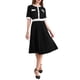 thumbnail image 2 of Vestido plisado de manga corta para mujer, tendencia 2025, vestido midi A-line casual de color contrastante, M negro, 2 of 5