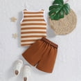 thumbnail image 4 of Conjuntos de verano para niñas hoksml, camiseta sin mangas a rayas, cintura elástica, bolsillos, pantalones cortos con cinturón, conjunto informal de 2 piezas (2-7 años), 4 of 8