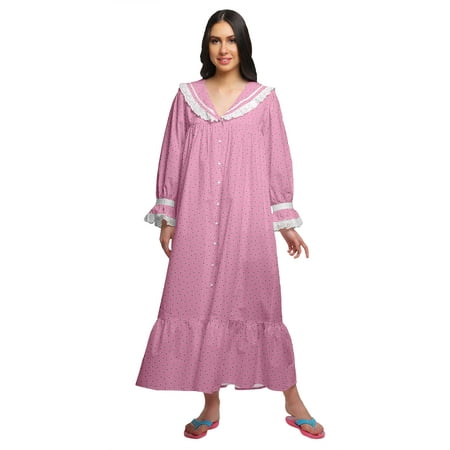 

Moomaya Printed Long Sleeve Maxi Nightdress Button Down Cotton Sleepwear Gown