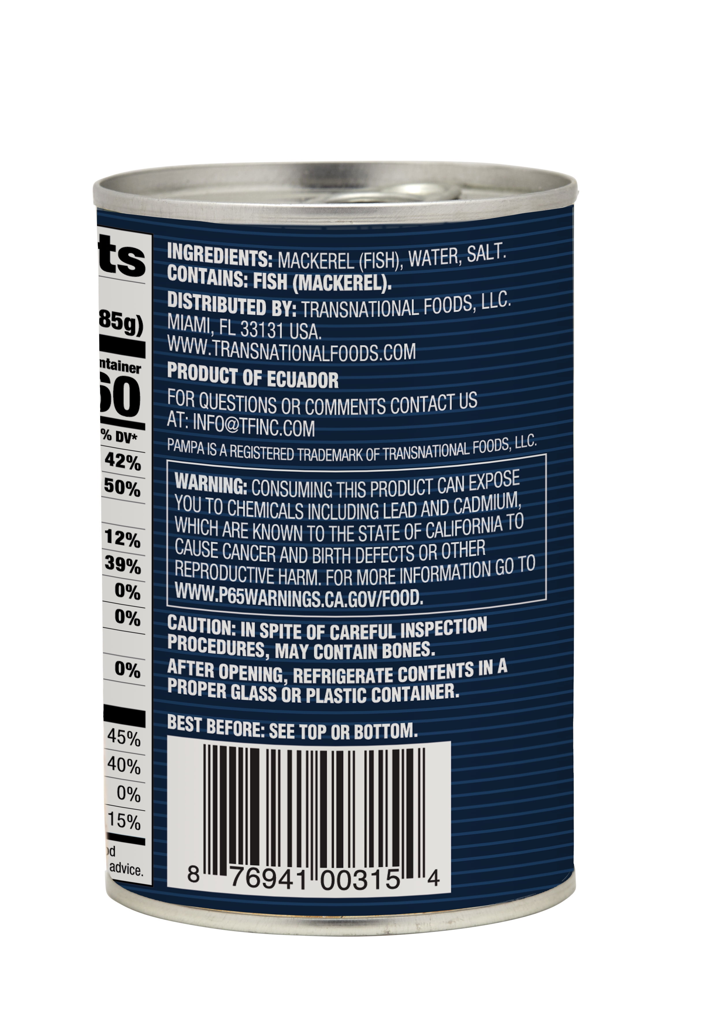Canned Mackerel Nutritional Information
