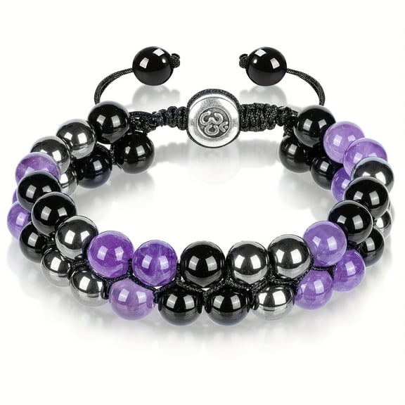 Wollet Hematite Tiger Eye Stone Adjustable Bead Bracelet for Men Women