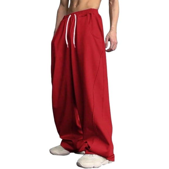 SAWOBUUN Men's Solid Sweatpants Wide Leg Elastic Waist Drawstring Casual Relaxed Fit Loose Pants