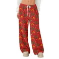 thumbnail image 2 of Hearthz Christmas Fleece Pajama Pants for Women Fuzzy Winter Warm Thermal Pj Bottoms Women Wide Leg Drawstring Sleep Pant, 2 of 4