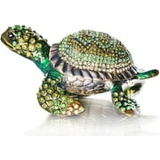 Waltz&F Diamond turtles Hinged Trinket Box Hand-painted Animal Figurine Collectible (green)