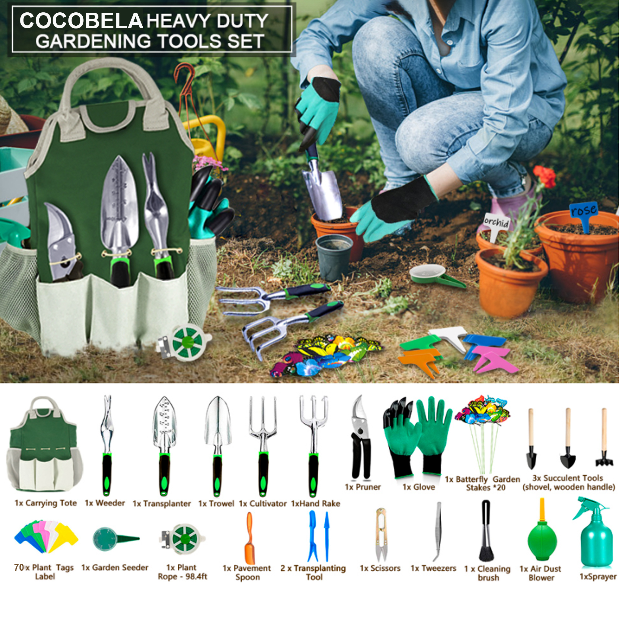 COCOBELA 111-Piece Garden Tool Set with Succulent Tools Kit photo 3