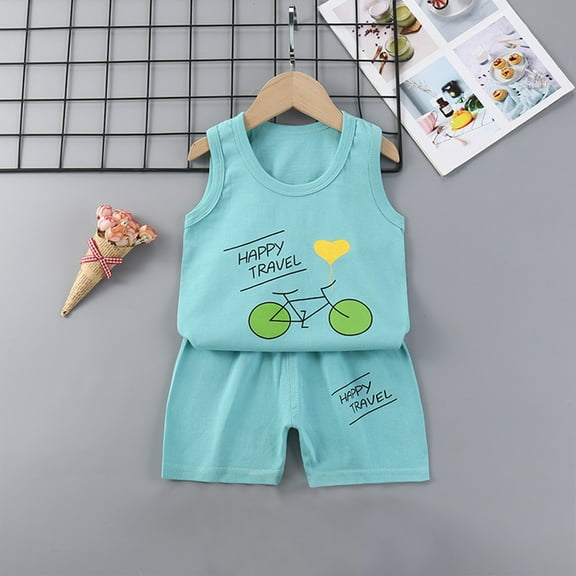 2Pcs Baby Girls Outfit Clearance Toddler Kids Baby Boys Girls Fashion Cute Sleeveless Vest ShortsPrint Casual Suit