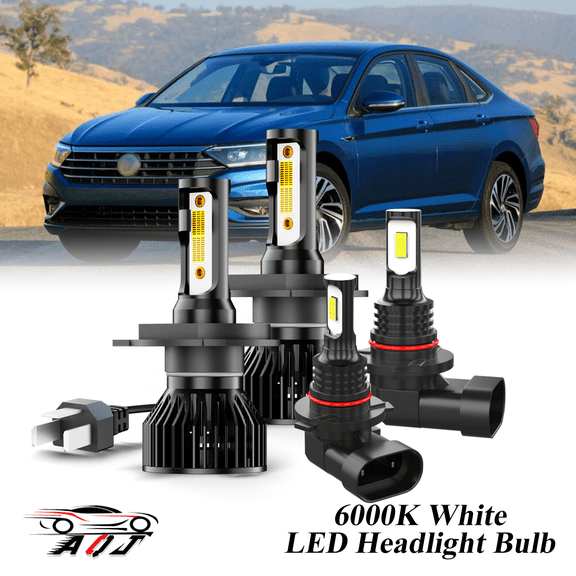 Juego Combinado de Bombillas LED Volkswagen Vento 2014-2019 para Luz Alta/Baja + Antiniebla, Kit de 4 Unidades: 2x 9003/H4 para Faros Principales + 2x 9005/9145/H10 para Faros Antiniebla