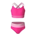 thumbnail image 4 of Girls 2 Piece Swimsuits Adjustable Straps Bathing Suit Color Block Bikini Set Summer Beach Swimwear Size 8-12, 4 of 7