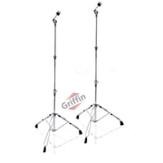Straight Cymbal Stand (2 Pack) by Griffin Double Braced Legs, Slip-Proof Gear Holder Light-Duty for Mobile Drummers Percussion Drum Hardware Set for Mounting Crash, Ride & Splash Cymbals