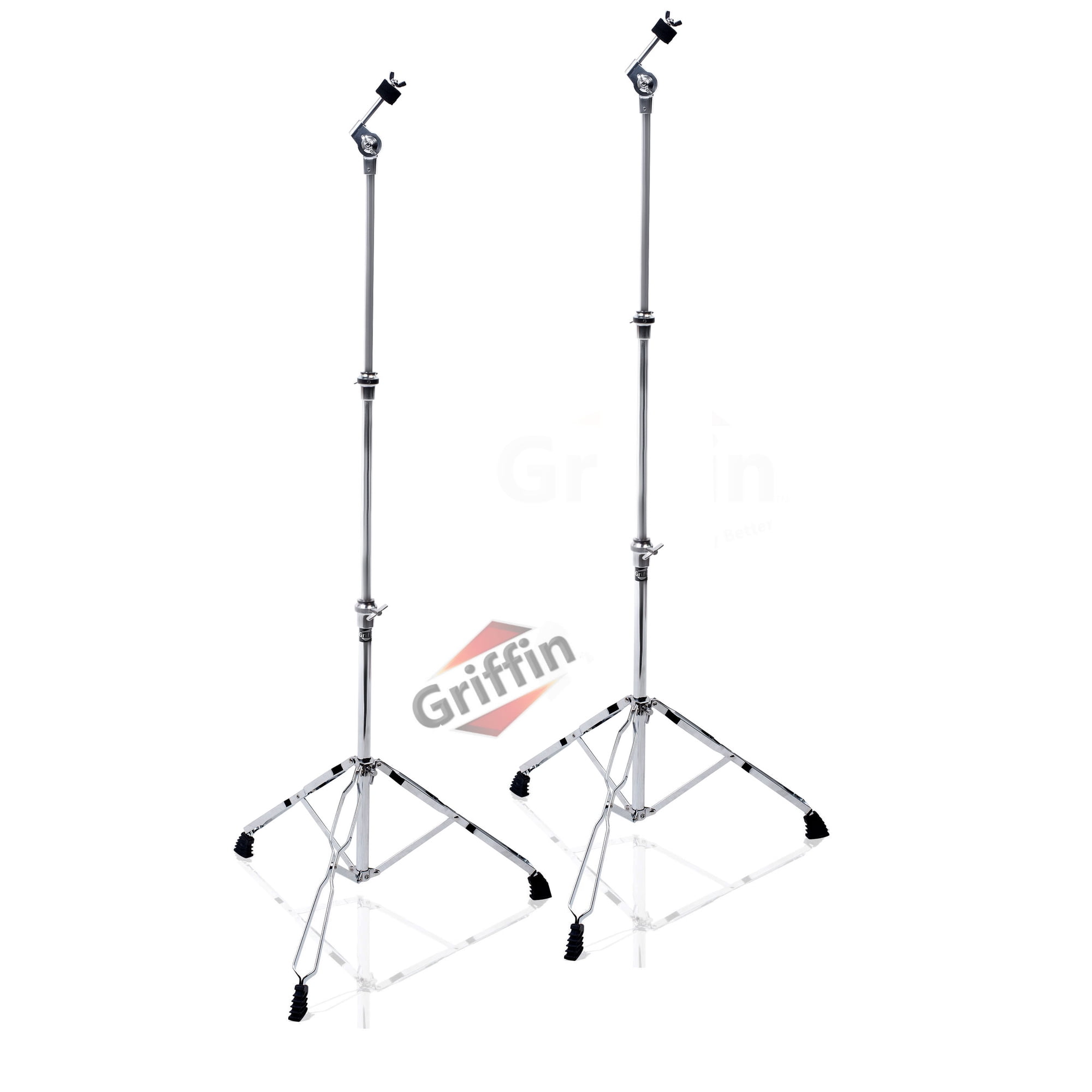 Straight Cymbal Stand (2 Pack) by Griffin Double Braced Legs, Slip-Proof Gear Holder Light-Duty for Mobile Drummers Percussion Drum Hardware Set for Mounting Crash, Ride & Splash Cymbals