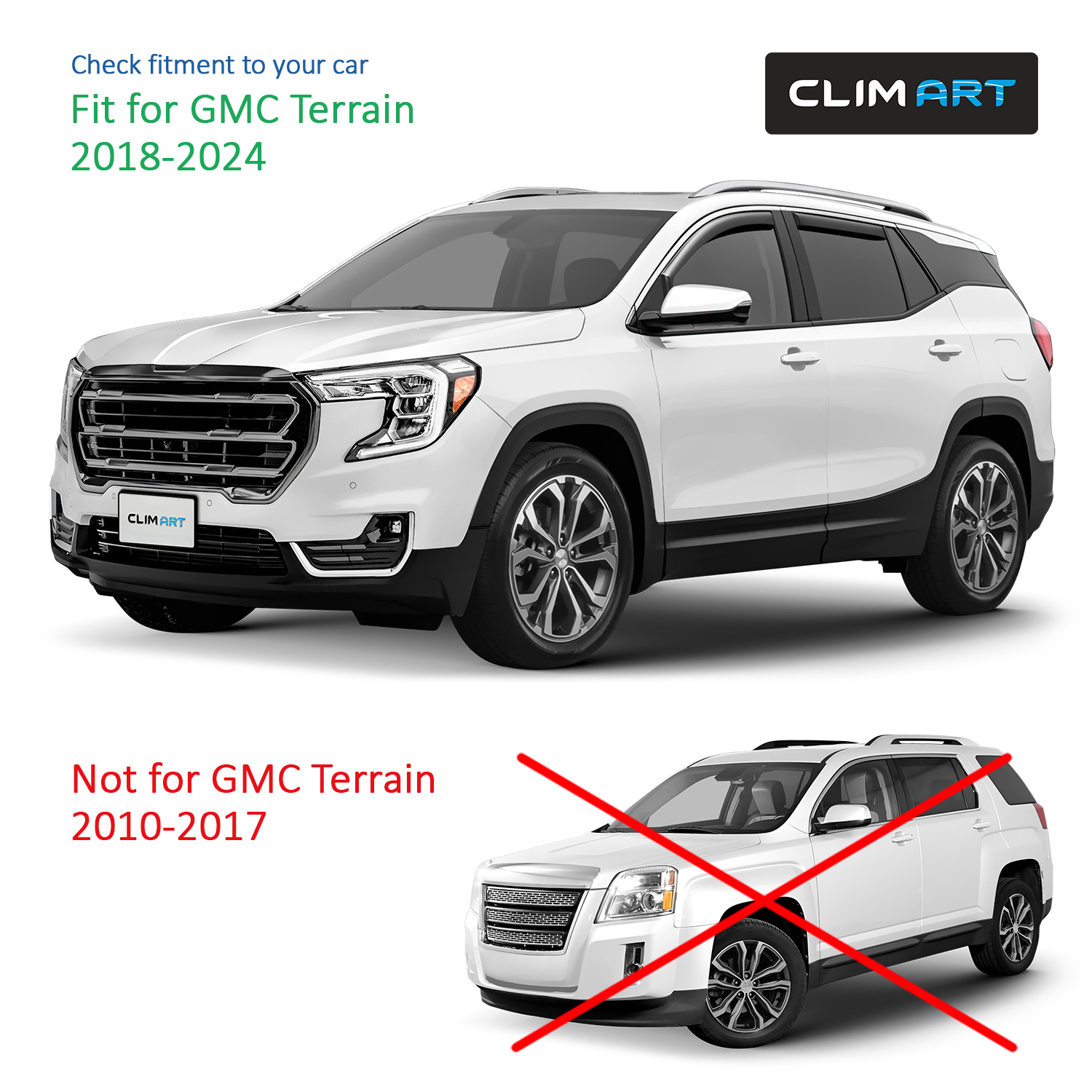 CLIM ART in-Channel Incredibly Durable Rain Guards for GMC Terrain 2018-2024, Original Window Deflectors, Vent Window Visors, Vent Deflector, 4 pcs. - 618091