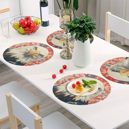 

Round Grid Placemat One Sizex4 Round Placemat PVC Plate Mat，15.4 Inch Non-Slip and Heat Resistant Table Placemat Dining Room Placemat Colored Cool Eagle