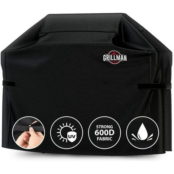 Grillman Premium Grill Cover for Outdoor Grill - Heavy-Duty Waterproof BBQ Grill Cover - Rip-Proof and Wind-Resistant - Large Barbecue Gas Grill Cover for Backyard - Black (60" L x 28" W x 44" H)
