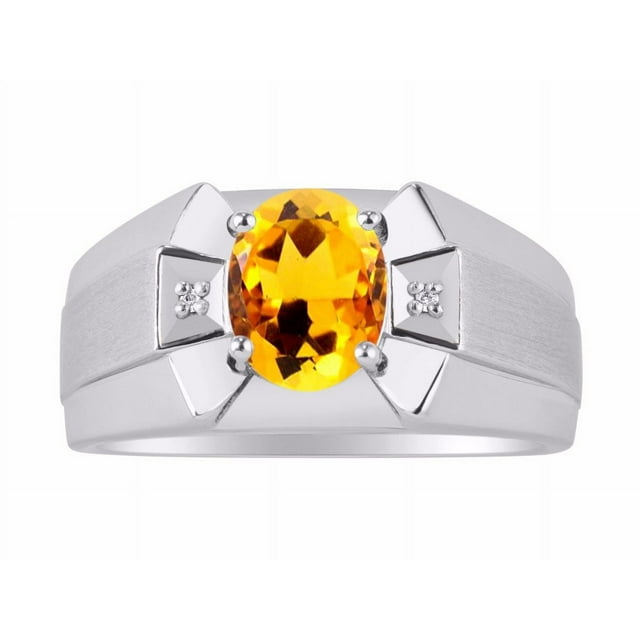 RYLOS Men's Rings Sterling Silver Rings Classic Designer 9X7MM Oval Gemstone & Diamond Ring Citrine November Birthstone Ring Size 9