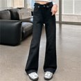 thumbnail image 2 of XIMIN Girls Flare Leg Bell Bottom Wide Leg Denim Jeans High Elastic Waist Jeans Kids Vintage Slim Fit Stretchy Bootcut Solid Color Casual Summer Denim Pants, 2 of 8