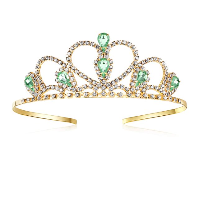 Lovelyshop Tiara dorada con diamantes de imitación y gemas verdes para niños pequeños, corona de princesa para cumpleaños y graduación