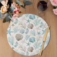 thumbnail image 3 of Ocean Coastal Round 15 Inch Placemats Set of 4, Nautical Beach Starfish Coral Seashells Leaf HeatResistant Non Slip Place Mats for Dining Table, Wipeable Braided Kitchen Table Mats for Housewarming, 3 of 9