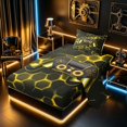 thumbnail image 2 of meiyoeat Gradient Gamepad Twin Sheet Sets for Boys Gamers, Neon Honeycomb Yellow Gaming Bedding, 3pcs, 1 Flat Sheet, 1 Fitted Sheet and 1 Pillowcase, 2 of 6
