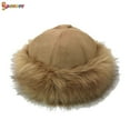 thumbnail image 2 of Spencer Women's Faux Fur Hats Solid Color Fluffy Bucket Hat Winter Ear Warmer Ski Cap (Khaki), 2 of 6