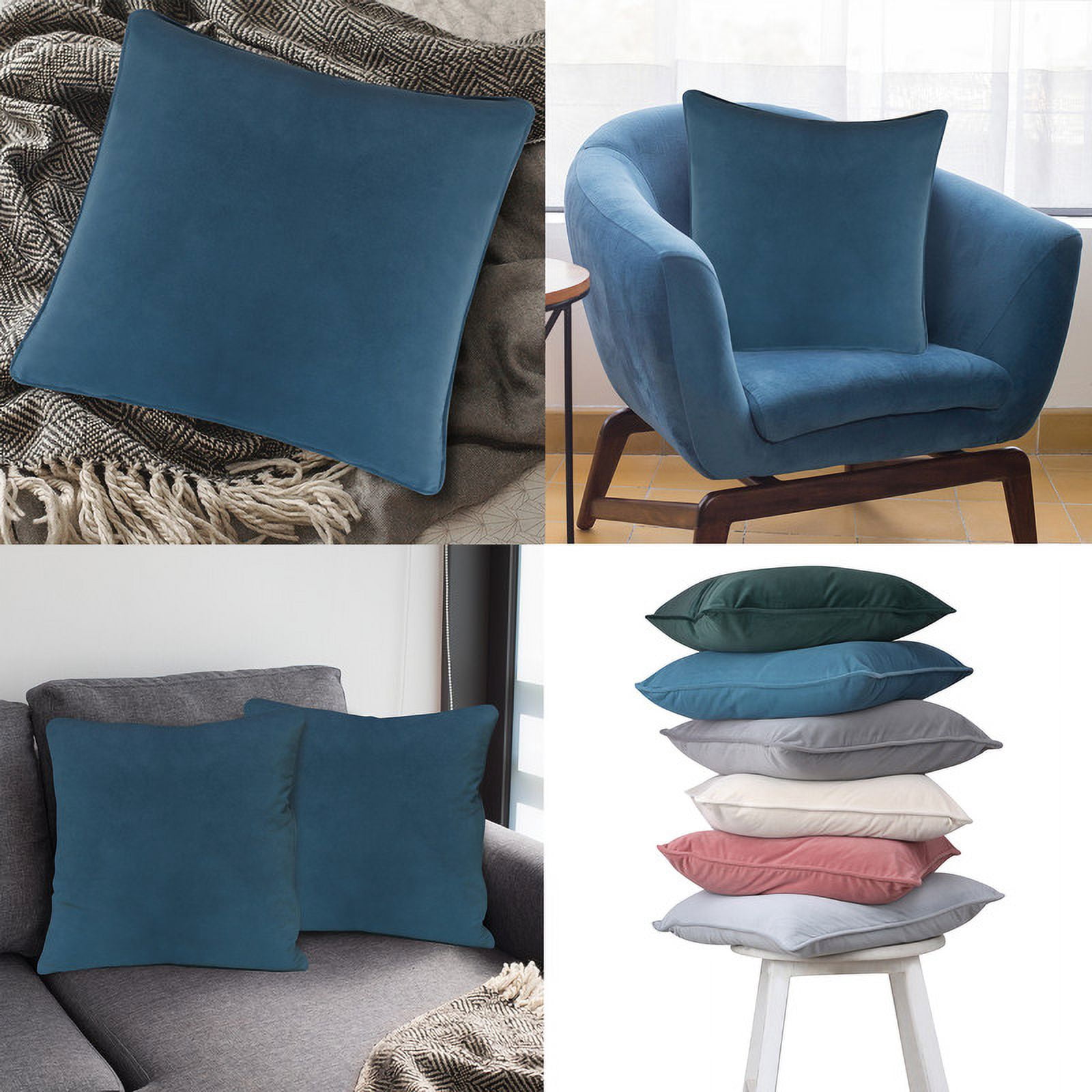 A1HC Set of 2 Luxurious Soft Velvet Throw Pillow Covers Only, 18"x18", Teal, Decorative Cushion Covers with Hidden YKK Zipper for Sofa or Bed