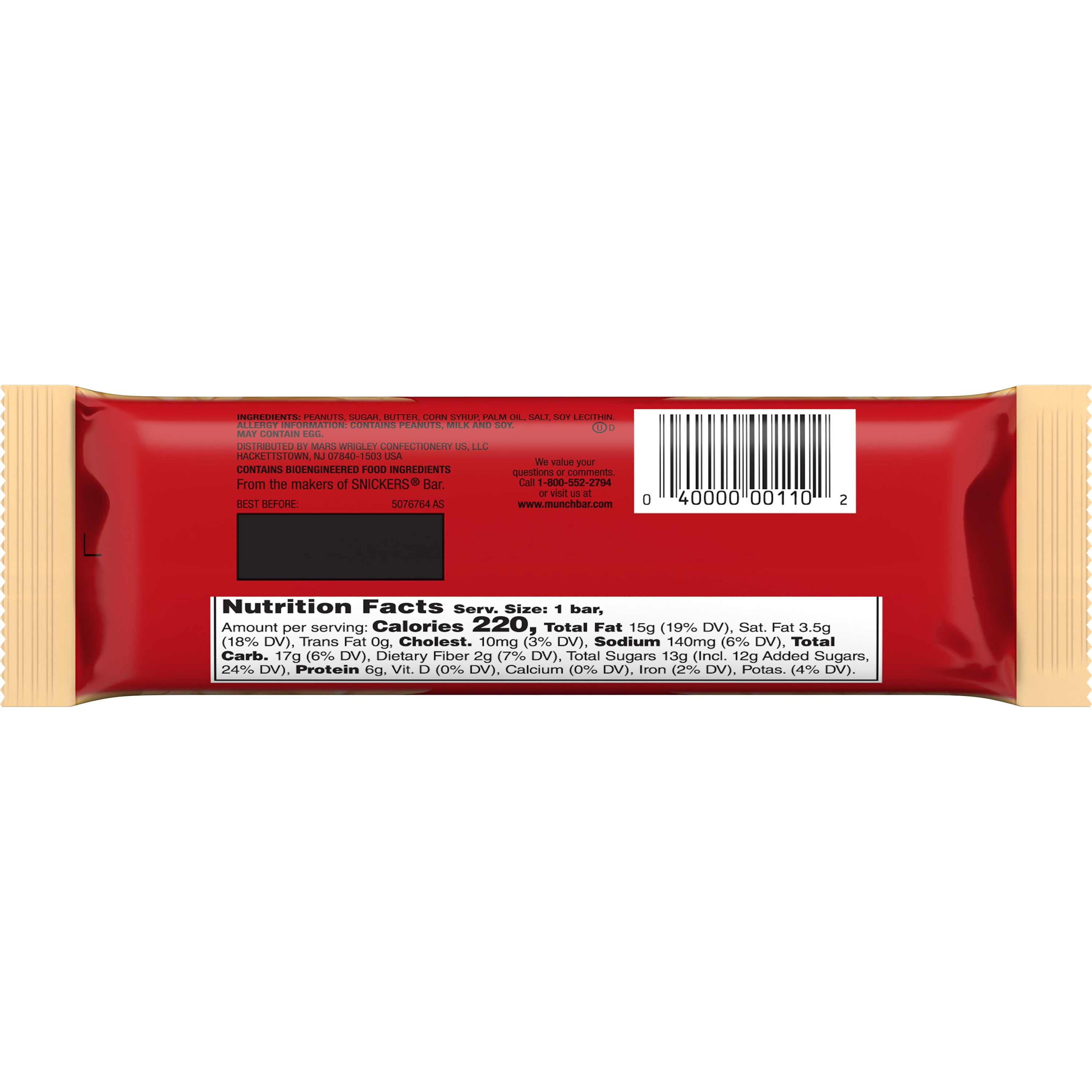 (2 pack) Munch Peanut Gluten Free Candy Bar, Full Size - 1.42 oz