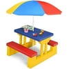 Picnic Table, Toddler Plastic Outdoor Table & Bench Set With Umbrella, Children Patio Furniture Set For Backyard Garden, Picnic Tables For Outdoors, Gift For Boys Girls Age 3