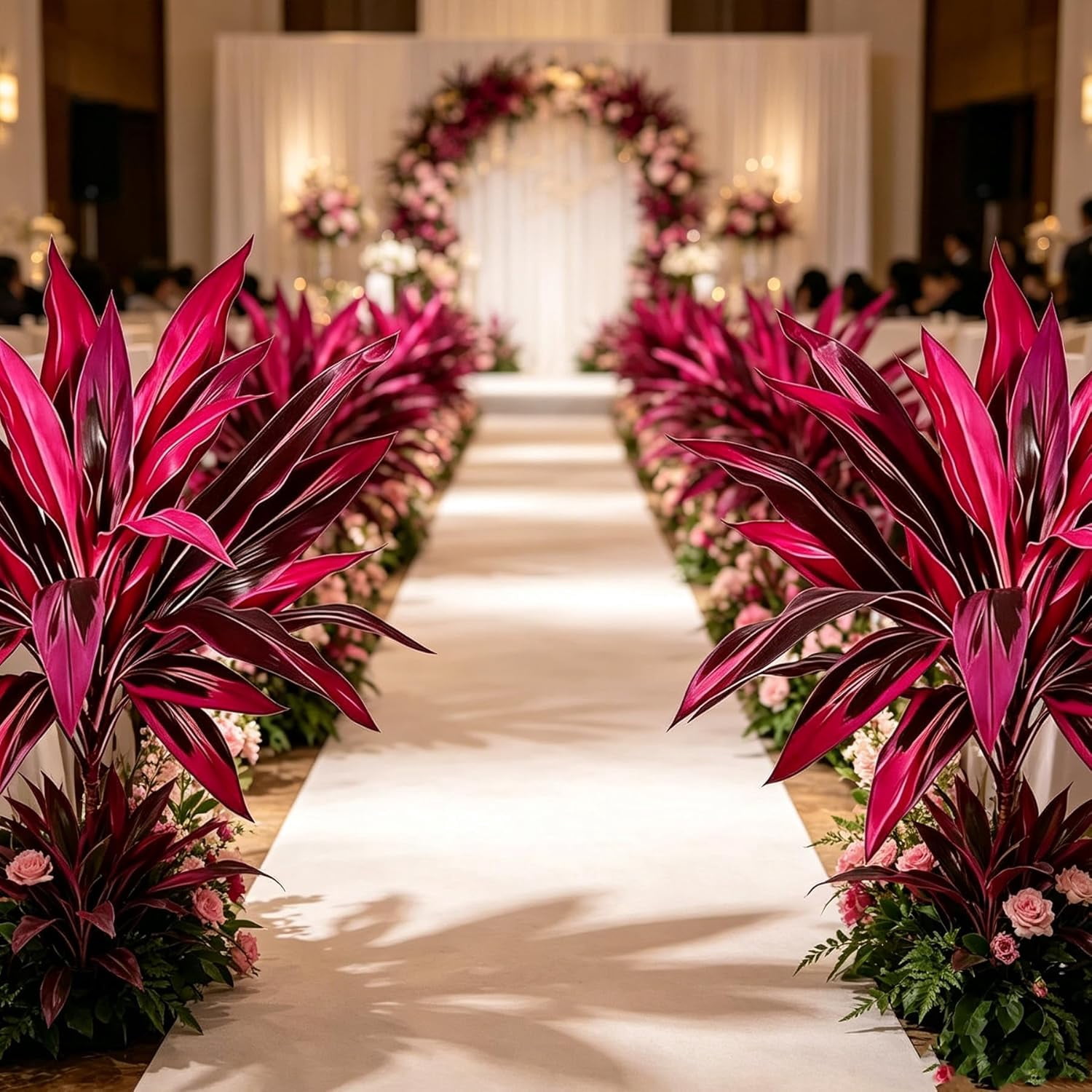 Large Artificial Boston Fern & Dragon's Blood Tree Plants, Vibrant Pink Purple Faux Foliage, UV Resistant Outdoor Fake Plants for Garden Patio Balcony Wedding Decor (4pcs)
