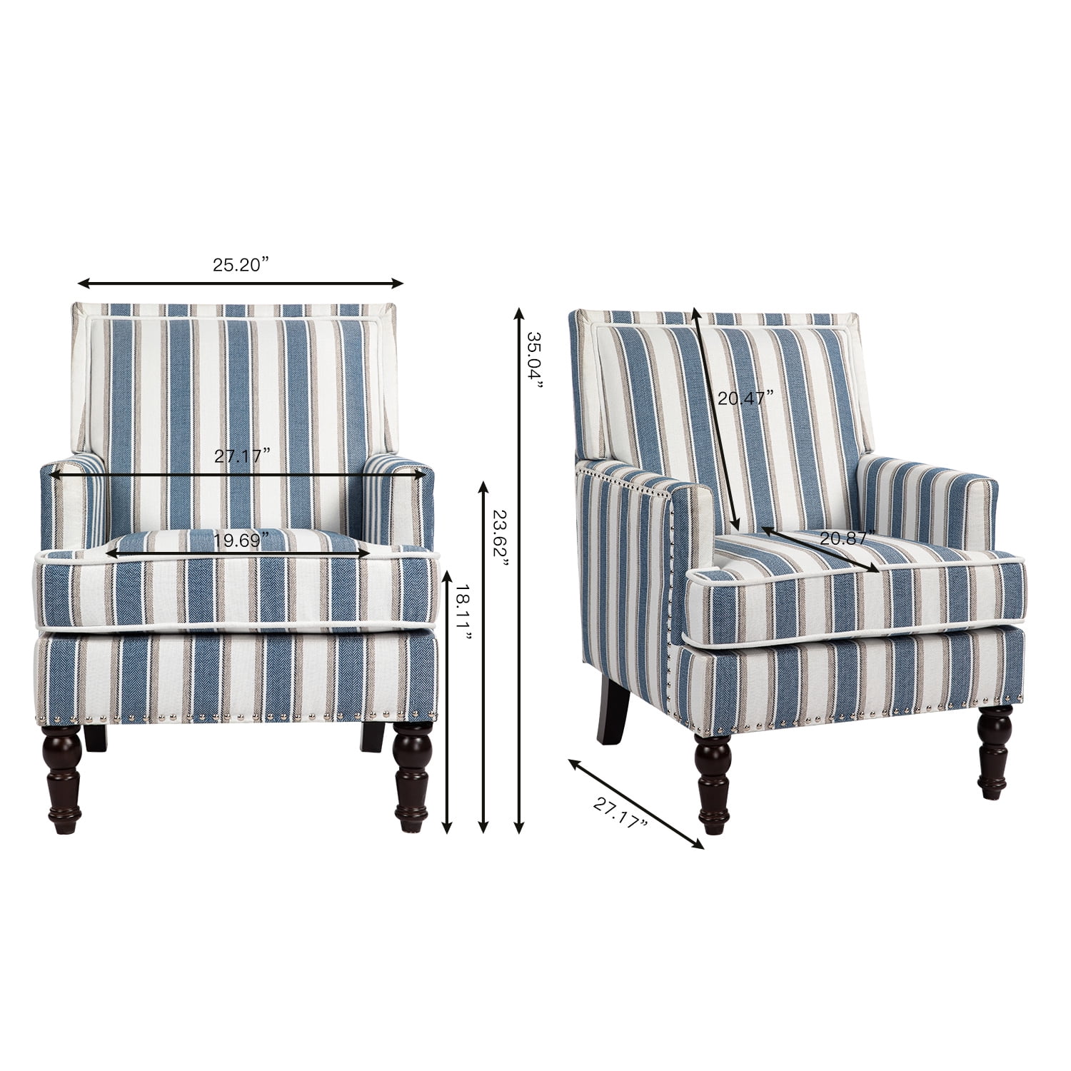 Leumius Modern Accent Chair with Wood Legs,Vintage Upholstered Armchair Single Sofa Chair Reading Accent Chair for Living Room Bedroom Office,Blue