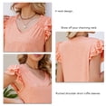thumbnail image 1 of Top de verano para mujer, cuello en V, hombros fruncidos, manga corta con volantes, Tops básicos sueltos informales elegantes, naranja M, 1 of 7