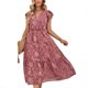 thumbnail image 1 of Vestido largo de las mujeres elegante V cuello ruffle floral impresión rodilla longitud vestido para primavera y verano rosa S, 1 of 8
