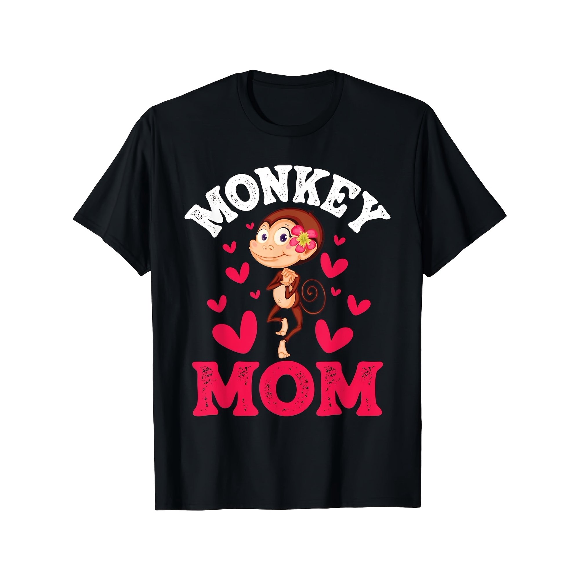 Women's Cute Cartoon Animal Graphic Monkey Mom Hearts Cotton T-Shirt