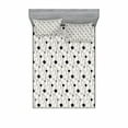 thumbnail image 1 of Abstract Bedding Set with Sheet & Covers, Pastel Toned Background with Curvy Streamlines and Circular Elements, Printed Bedroom Decor 2 Shams, 4 Sizes, Eggshell Black and Grey, by Ambesonne, 1 of 3