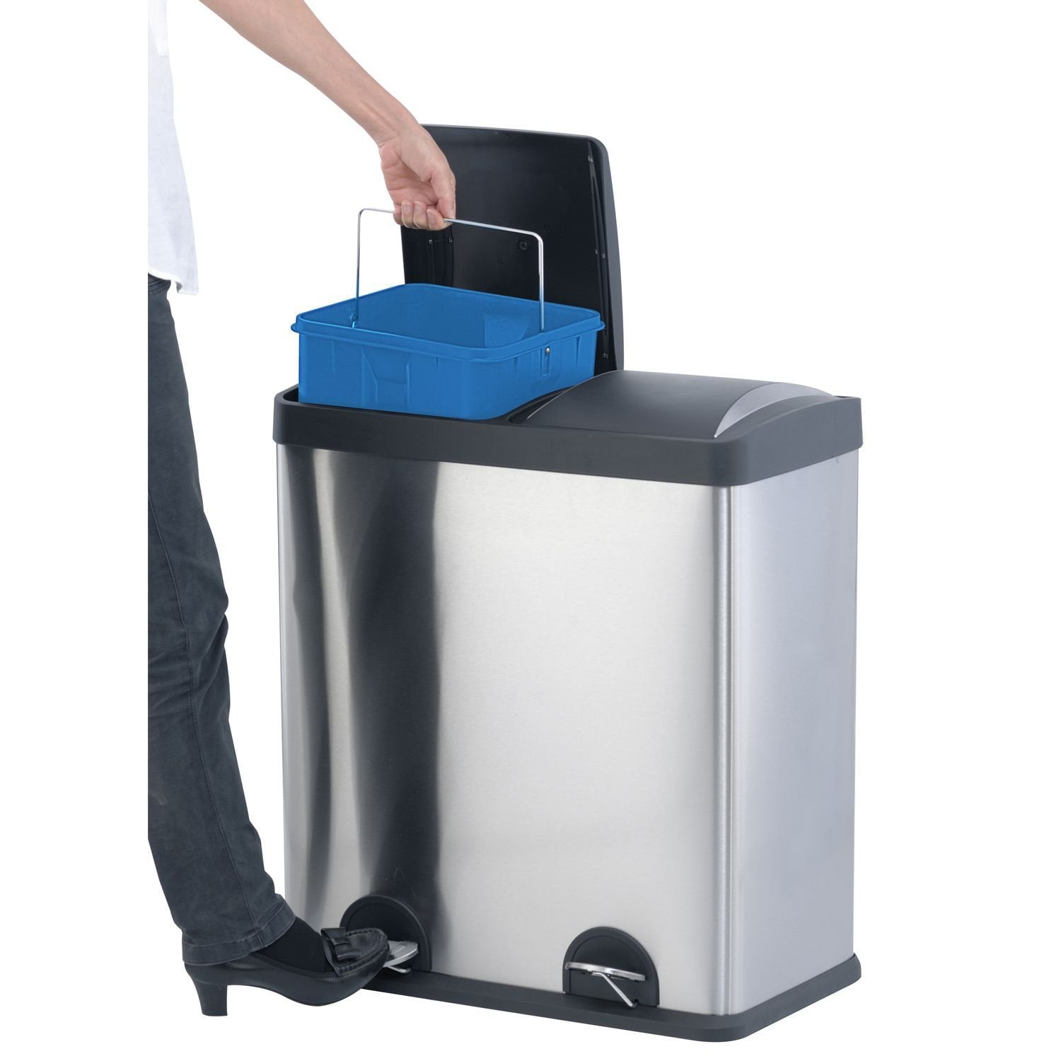 Kitchen Trash and Recycling Bin 16 Gallon Large Stainless Steel w Step