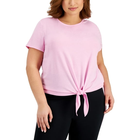 ID Ideology Plus Size Tie Front T-Shirt Pink Stone 1X