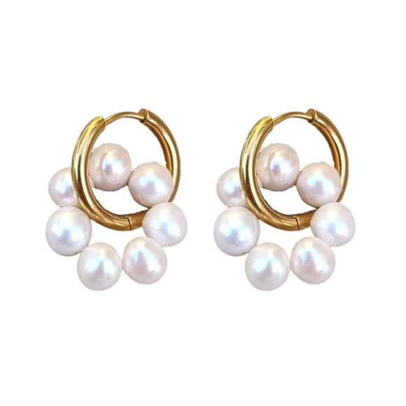 Pearl hoop earrings stainless steel hoop earrings with freshwater pearls circle
