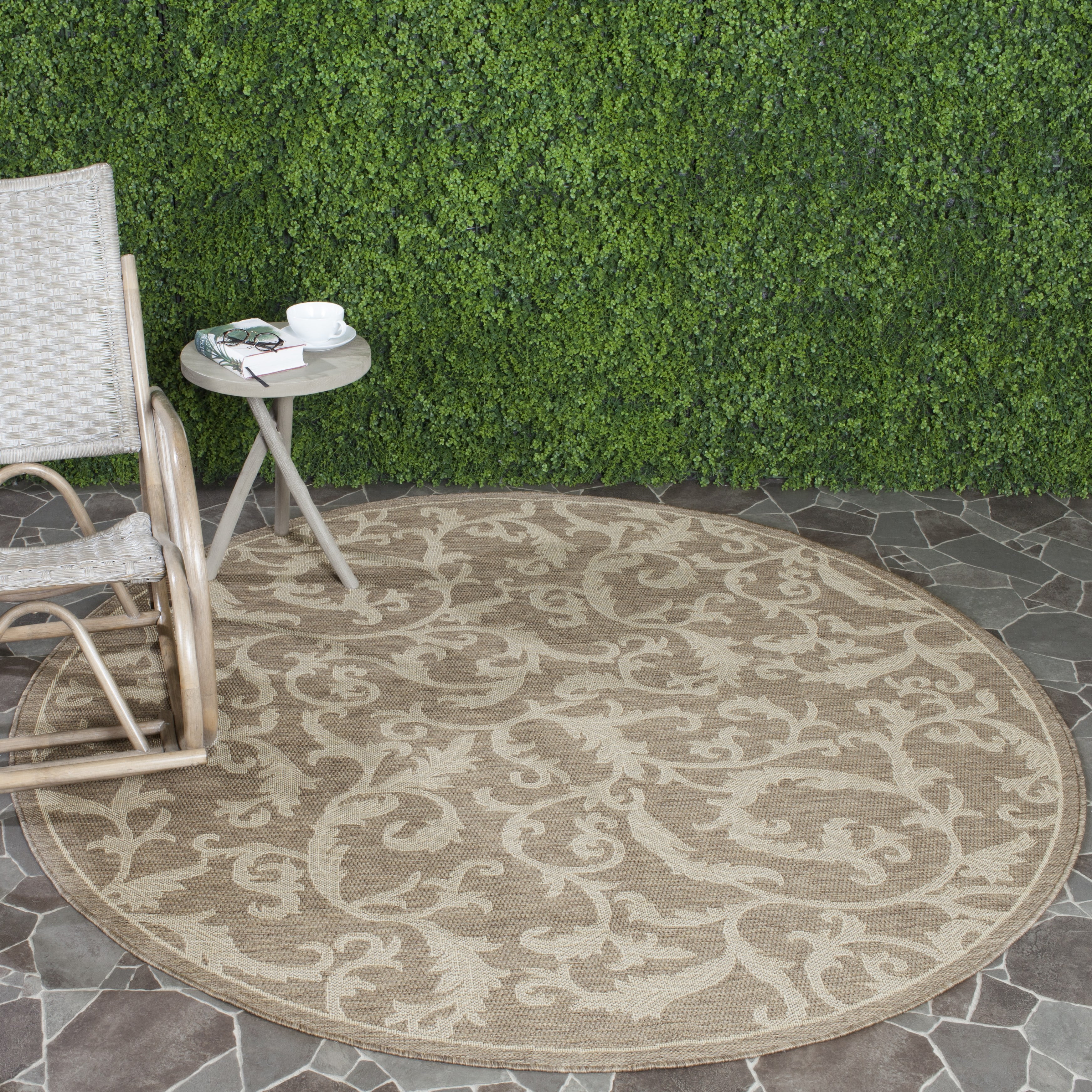Safavieh Courtyard Kevin Floral Indoor/Outdoor Area Rug, Brown/Natural, 6'7" x 6'7" Round