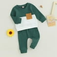 thumbnail image 2 of Gerichy Toddler Baby Boy Clothes Fall Winter Outfit Patchwork Long Sleeve Sweatshirt Tops Stretch Pants Playwear Set Christmas Long Sleeve Color Block Pullover Tops Trumpet Pants Outfits 2PCS Set, 2 of 7