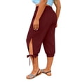 thumbnail image 3 of Plus Size Casual Capris Women’s Loose Capris Plus Size Side Split Joggers Workout Pants with Drawstring Outdoor Hiking Athletic Cropped Trousers,Wine,4XL, 3 of 5