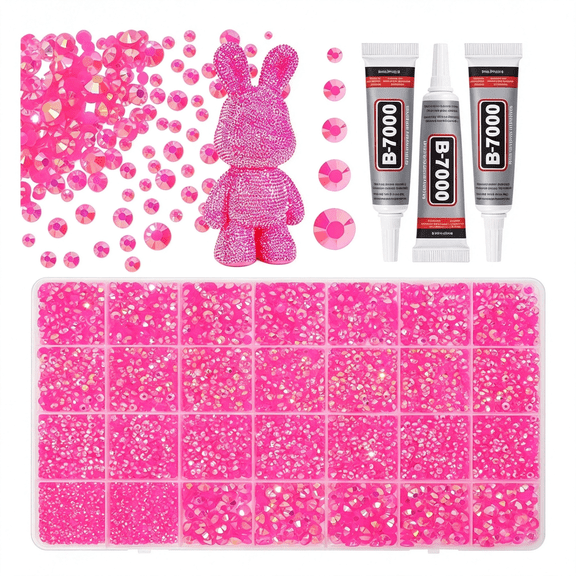 BZCOE Hot Pink Jelly Rhinestones 2-6Mm,28Grid Flatback Gems Kit for Bedazzling,2/3/4/5/6Mm Hot Pink Flatback Gems for Crafting,Bedazzling Kit for Crafts Diy Clothing Shoes Nail Bottle Diamond Art