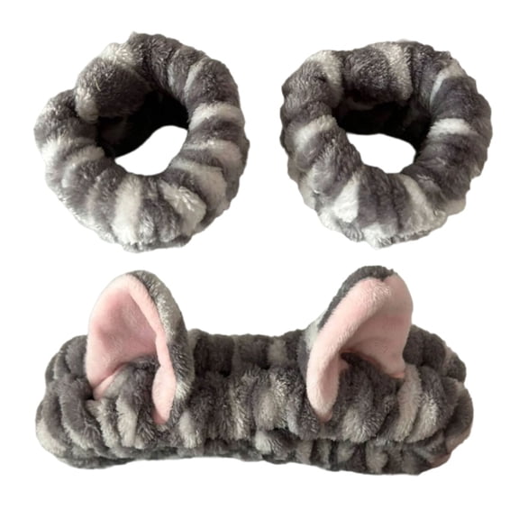Plush Cats Ear Headbands for Women Girl Lovely Hairhoop Wrist Wash Band for Face Washing Daily Skincare Makeup Accessories