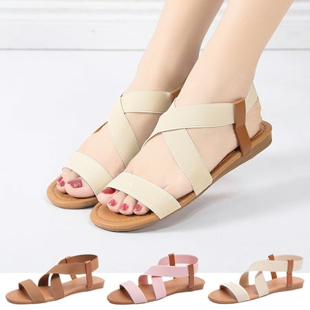 

Christmas Gifts Deals for Days Jovati Women s Flat sandals Sandals for Women Dressy Summer Comfort Slip-on Elastic ankle strap Slingback Light Weight Casual Walking Sandals on Clearance