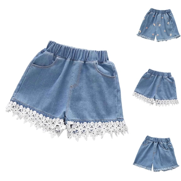 Bigetiay Toddler Girls Denim Shorts Summer Holiday High Waisted Embroidery Straight Leg, Size 4-5 Years