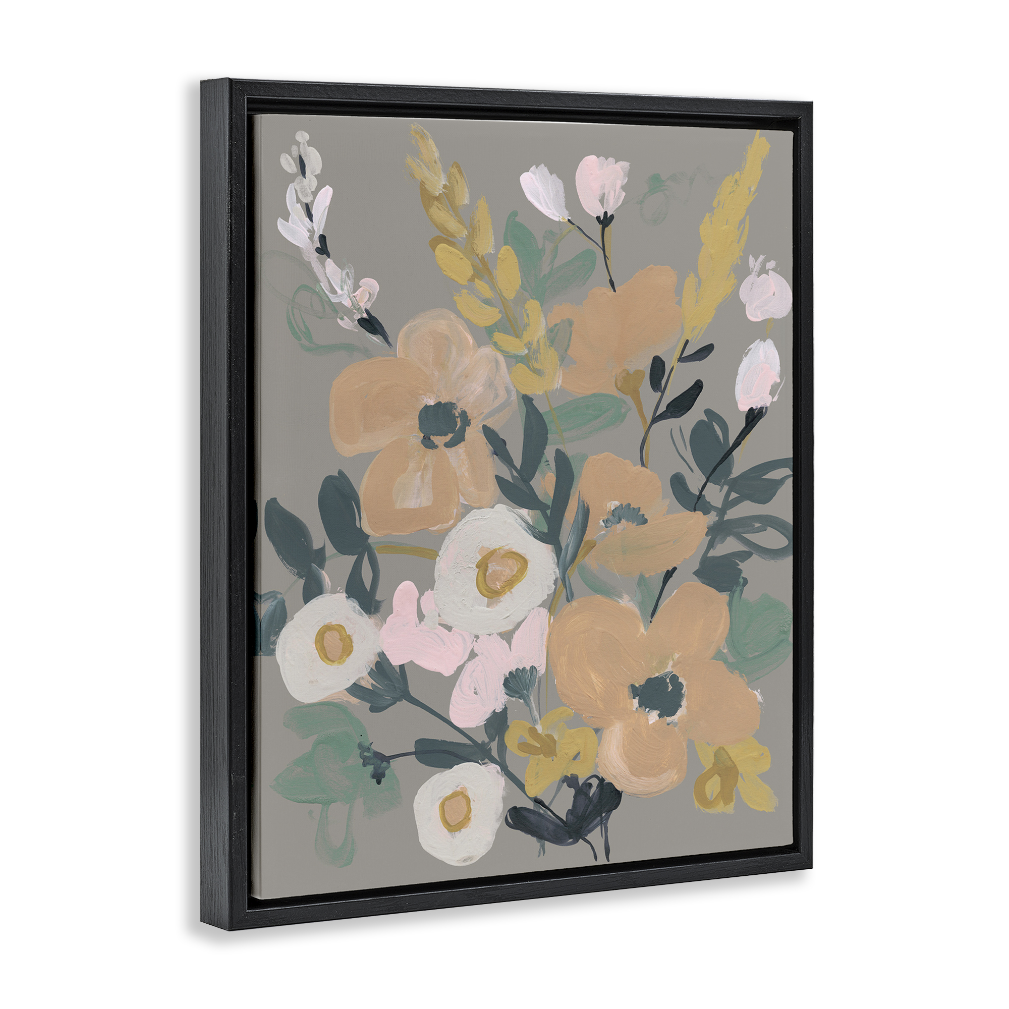 Stupell Industries Modern Wildflower Collage Botanical & Floral Painting Black Floater Framed Art Print Wall Art, 17 x 21