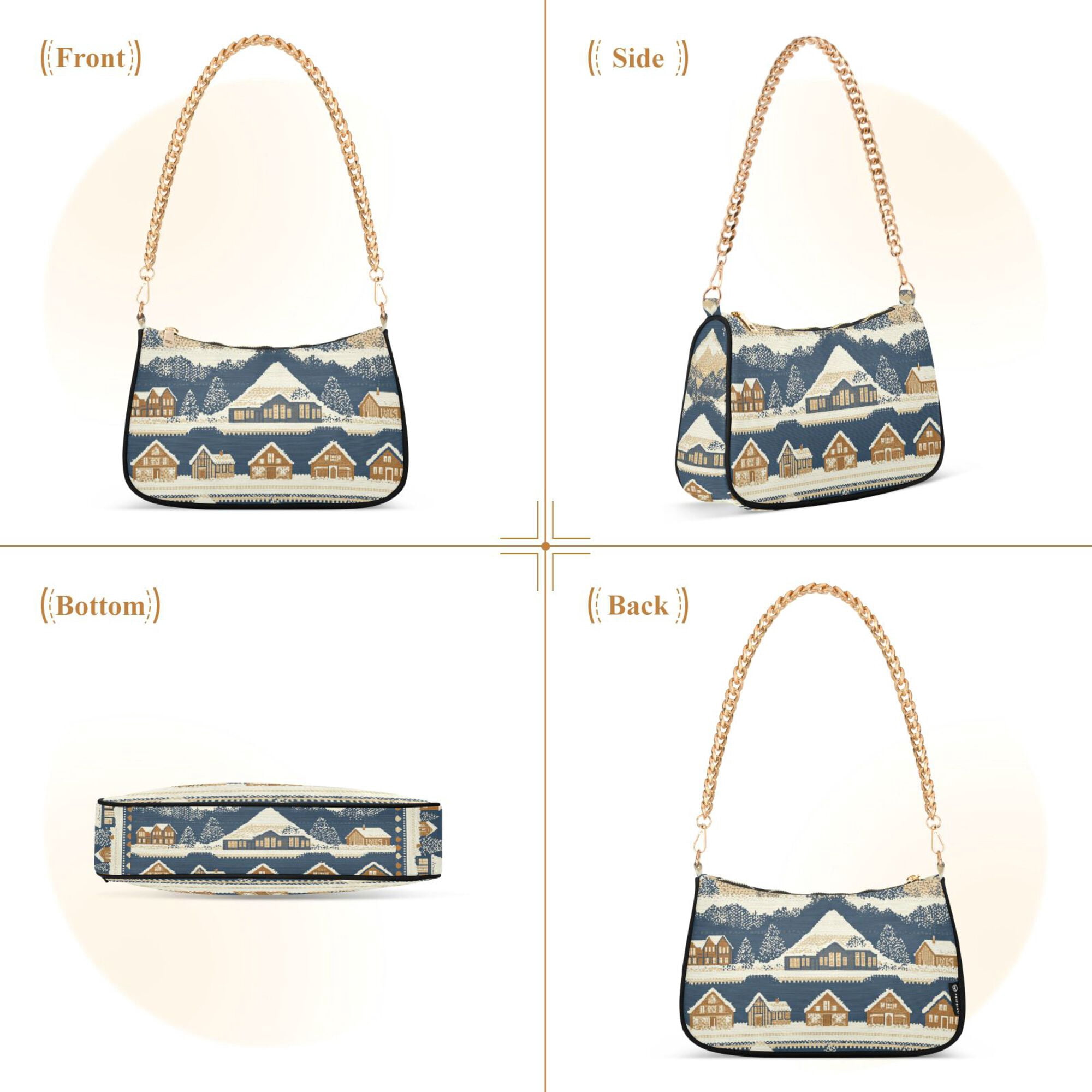 FORMRS Womens Shoulder Bag with Chain Strap Clutch Purse Cute Tote Handbag, Winter Village