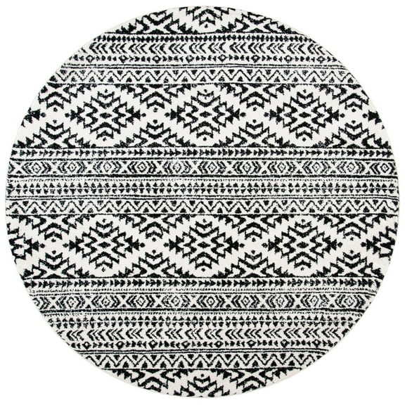 SAFAVIEH Tulum Lakisha Distressed Southwestern Area Rug, 6'7" x 6'7" Round, Ivory/Black