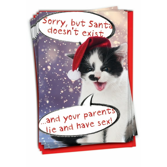 12 Funny Merry Christmas Cards Pack (1 Design, 12 Cards) - your parents lie